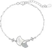 [FEATUR] Ladies Jewellery Gift,Silver Bracelets for Womens,Charm Bracelet, White Pearl Shells Pendant Bracelet Women's S925 Sterling Silver Zircon Bracelet All-Match Ginkgo Leaf Bracelet Silver