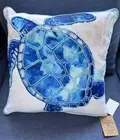 Beaded Sea Turtle Decorative Throw Pillow Janeen Home Beach Ocean Nautical 18”
