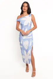 [PUP44] Delani Midi Dress - Blue Floral XS Blue