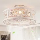 Caged Ceiling Fan with Light and Remote, 16In Small Low Profile Fan with 6 Speed