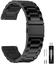 [Alriedy] Watch Strap 22 mm, Stainless Steel Metal Bracelet for Smartwatch, Compatible with Galaxy Watch 3, Huawei Watch, Garmin Vivoactive, with Quick Release, Black, for Men and Women