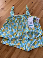 Rare Editions Girl Size 16 Short & Top Set Turquoise Stripes With Lemons NWT