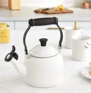 Le Creuset Enamel on Steel 1.25 Quart Demi Tea Kettle and 2 Mug Set, White