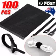 100PCS Reusable Cable Tie Nylon Hook Loop Strap Cord Ties PC TV Organiser New AU