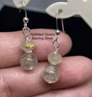 Rutilated Quartz Genuine Stone .925 Sterling Silver Earrings