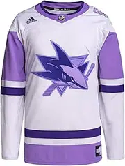 [adidas] San Jose Sharks Primegreen Men's Hockey Fights Cancer Jersey (46/Small) White