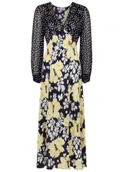 Rixo Melanie Printed Silk Midi Dress - Navy - Xxs (UK 6 / Xxs) XXS (UK 6 / XXS)