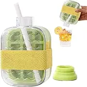 Cube Ice Tray,500ml Cube Ice Bottle - Easy Release Portable Hot Weather Supplies with Lid and Straw for Daily Life Kitchen Picnic Camping Gathering
