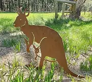 Large Kangaroo Garden Stake - Australian Made Rusted Metal Garden Art