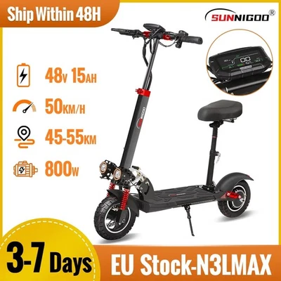 800W Powerful Electric Scooter 48V 15Ah Max Speed 50km/h 50km Range 10'' Tires D