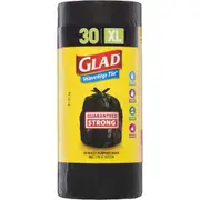 Glad Wavetop Tie Garbage Bags, 30 Extra Large Multipurpose Rubbish Bags, XL Size Fits 80L Bin, 30 Count