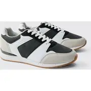 Mens Contrast Panel Chunky Sole Trainers In Light Grey