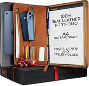 Sebastian Diaz Leather Portfolio for Men & Women, A4 Size, Honey Color, Business Portfolio Organizer with Zipper