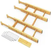 UVwey Bamboo Drawer Dividers with Inserts and Labels, Kitchen Adjustable Drawer Organizers, Expandable Organization for Home, Office, Dressers, 4 Dividers with 9 Inserts