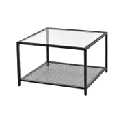 Costway 2-Tier Glass Coffee Table Minimalist Center Table Side Table w/Mesh Shelf Living Room Home Office