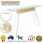 Contemporary Console Table MDF Tempered Glass Tabletop Oak Accent End Side Stand