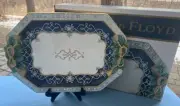 Fitz and Floyd Gregorian Blue Large 16" Holiday Serving Platter New w/Box