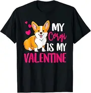 [X.Style] Corgi is My Valentine, Dog Love R Dad Mom, Boy Girl Funny ds273 T-Shirt (S) Black