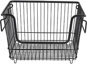 MUNEFE Freezer Organizer Bin, Upright Freezer Storage Baskets, Keep Tidy Metal Stackable Fruits Meat Wire Basket for Kitchen Home Use