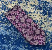 NEW Geoff Nicholson Purple Silver Ikat Abstract Floral Silk Necktie Italy