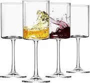 [Moretoes] 14oz Wine Glass Set of 4, Square Wine Glasses for White Wine, Crystal Modern Stemmed Glasses