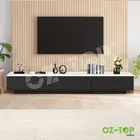 TV Cabinet Stand Unit 180cm Wooden Console Table White Faux Marble Top Black