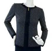 NWT ST. JOHN SPORT Knit Jacket XP Black Cream Polka Dot Gold Plated Zipper