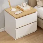 Bedside Table Bedroom Nordic Warm White Oak Wood Grain 2 Drawers Minimalis 2D-47