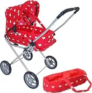 Heart Printed Doll Bassinet Stroller with Travel Carry Bag for 18 Inch Doll, A149