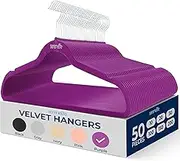 50 Pieces Velvet Hangers - Space Saving Heavy Duty Slim Suit Clothes Hanger Set with 360 Degree Swivel Metal Hook, Can Hold Up to 10 Lbs. for Coats, Jackets, Pants & Dress (Purple)