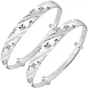 Sterling Silver Bangle Bracelets for Women,Fashion Jewelry Simple Adjustable 925