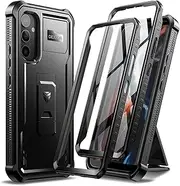 [Dexnor] Full Body Case for Samsung Galaxy A54【Double Front Frame & Kickstand 】, Bumpershock Technology Drop Protection Rugged Phone Cover Shockproof Protective Bumper Case - Black
