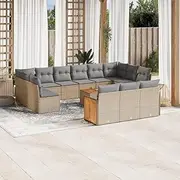 Patio Furniture Sets 14 Piece Garden Sofa Set with Cushions Beige Poly Rattan