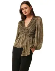 [Forever New] Cassidy Metallic Plisse Top in Black