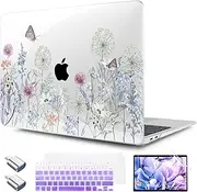 TWOLSKOO for MacBook Air 13.3 inch Case 2021 2020 2019 2018 Release M1 A2337 A2179 A1932 with Touch ID, Plastic Hard Shell Case & Keyboard Cover & Type C Adapter, Dandelions