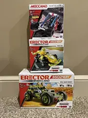Three Erector By MECCANO Race Car Pull Back Buggy Sets Lot NIB