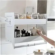 Pull-Down Cabinet Seasoning Rack,2-Tier Wall Shelving,Heavy-Duty Storage Shelf,Space Saving for Home Bar Cafe Cabinet(750mm)