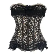 Sexy Satin Lace Overlay Corset Bustier Overbust Burlesque Corselet Top Bodyshaper Lingerie Showgirl Party Costume Plus Size Leopard print M
