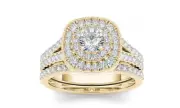 14K Yellow Gold 3/4ct TDW Diamond Double Halo Bridal Ring Set