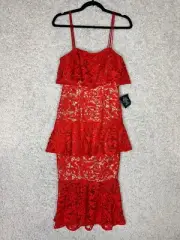 Cooper St Dress Womens Size 2 Red Lace Tiered Valentines Day Coqueta Fairy New