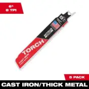 Milwaukee 6" Reciprocating Saw Blade 8-TPI Carbide Teeth Metal Cutting (5-Pack)