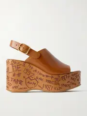 [Chloé] Chloé - Maxime Leather Platform Wedge Sandals - Tan - IT39 IT 39 Brown