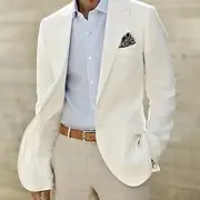 Men's Linen Blazer Sport Coat Fashion Casual Summer Solid Colored White Tailored Fit Single Breasted One-button