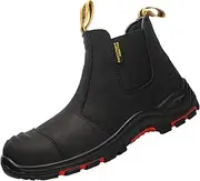 [Dajingkj] Composite Steel Toe Boots for Men Work Genuine Leather Anti-slip Safety insulated Shoes Smash and Puncture Resistant High Top Slip on Chelsea Boots