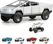 Toy Trucks with Motorcycle for Boys Girl Women Adult Diecast Metal Cybertruck Model Pickup Truck 1/24 Toy Race Cars with Sound and Light Gift Age for 6 Year Up (Sliver)