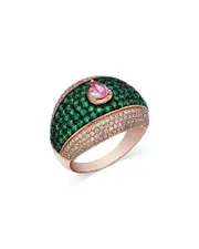 Bloomingdale's Fine Collection Emerald, Pink Sapphire & Diamond Pave Statement Ring in Yellow Gold