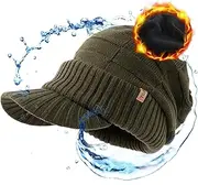 [TOP-EX] Waterproof Winter Hat for Men and Women, 100% Merino Wool Knitted Hat with Visor, Warm Fleece Lining, for Women Newsboy Cap, Ideal for Cold Weather and Outdoor Sports, Green_Waterproof, M/L