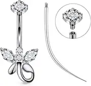 [Ruifan] ASTM F136 Titanium Belly Button Rings Butterfly Cubic Zircon Hypoallergenic Internally Threaded 14G Navel Body Piercing Jewelry 10mm 12mm 14mm For Women