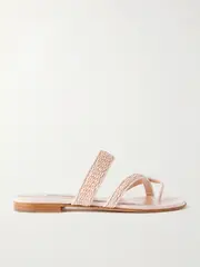 [Manolo Blahnik] Manolo Blahnik - Susara Raffia And Leather Sandals - Pink - IT40 IT 40 Pink