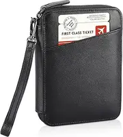 [POLARE ORIGINAL] Polare Full Grain Leather Family Passport Wallet for 4 Passports, RFID Blocking Bifold Passport Cover Travel Document Organizer Holder, Black, Leather Travel Passport Wallet